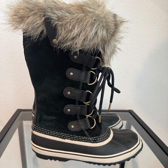 SOREL 'Joan Of Arctic' Tall Black Suede & Rubber Winter Snow Boots Women’s 9 - Picture 1 of 13
